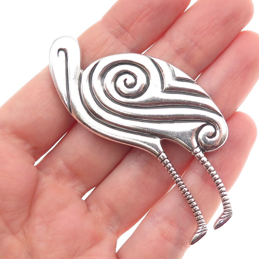 RAGE 925 Sterling Silver Vintage Modernist Stork Spiral Oxidized Pin Brooch